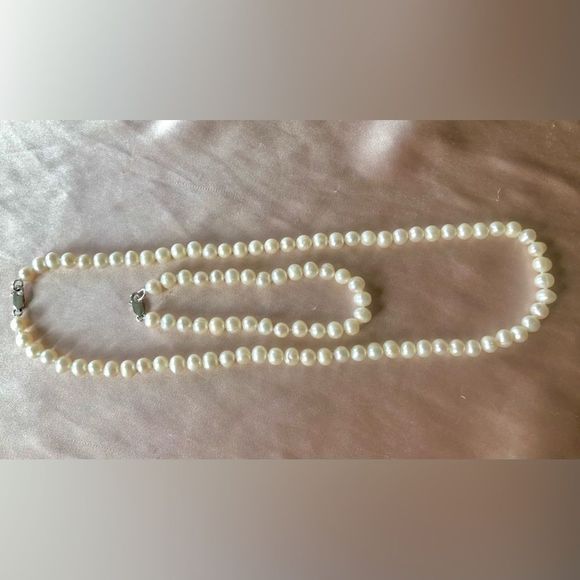 genuine Pearl necklace/bracelet set -925 - Picture 2 of 10